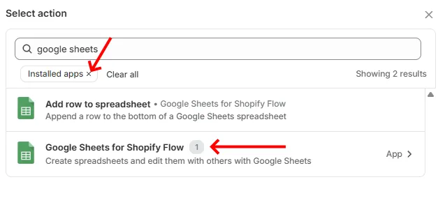 Google Sheets installation in Shopify Flow