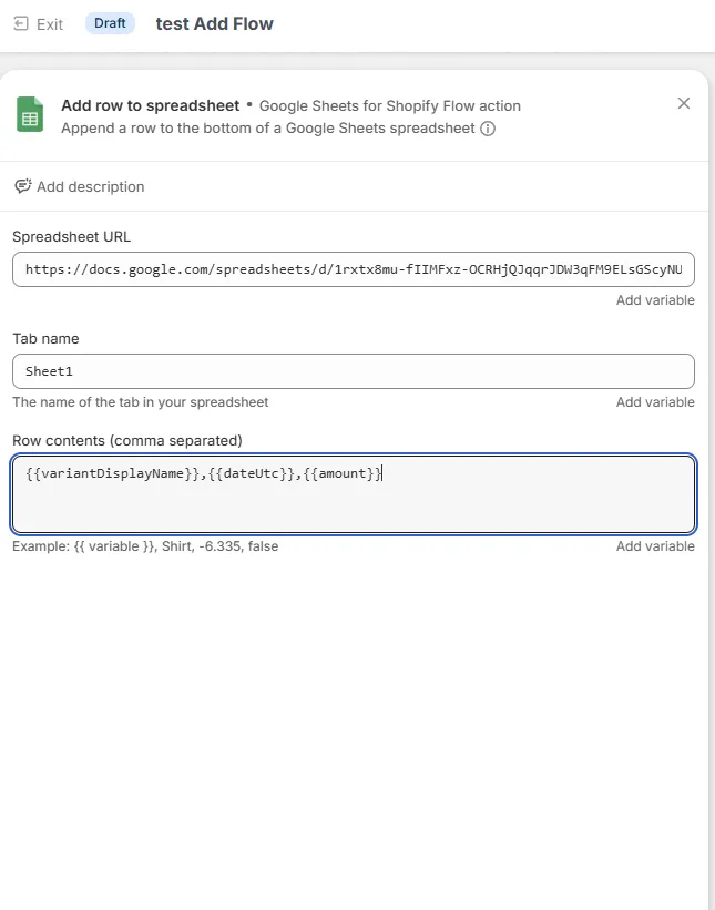 Spreadsheet configuration with variables